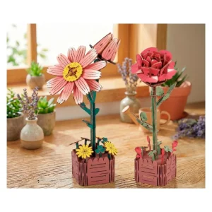 3 D Holzpuzzle - 2er Set Blume, Rose + Gänseblümchen