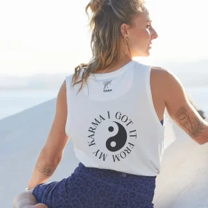 Yoga Athletic Tank I Got It From My Karma by Angélique Poulain Bio Baumwolle Tencel™ Tara - weiß